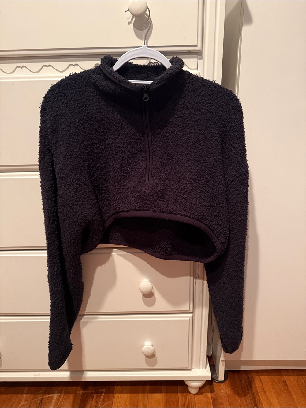 Cropped Black Teddy Half-Zip Jacket